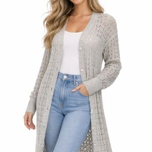 Catherine Malandrino Open Knit Long Cardigan XL Like New